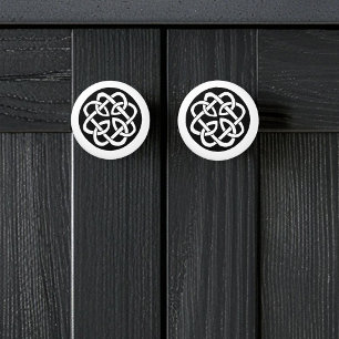 Schwarz-weißes keltisches Knotenmuster-Kreissymbol Keramikknauf