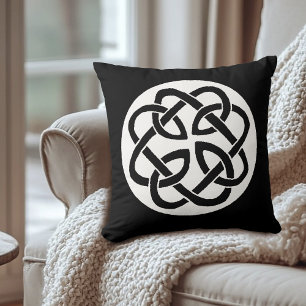 Schwarz-weißes keltisches Knotenmuster-Kreissymbol Kissen
