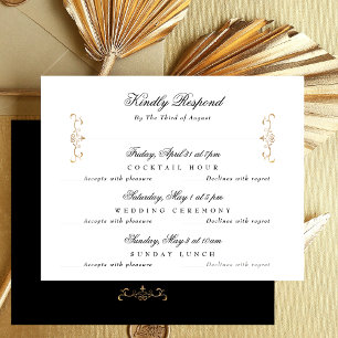 Schwarz-weißes klassisches Wappen Hochzeit-Multi-E RSVP Karte