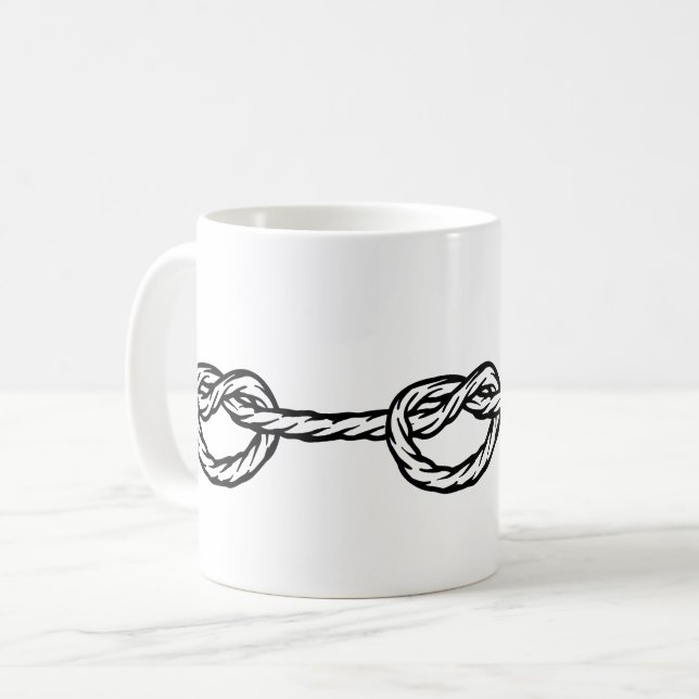 Schwarz-weißes Knotenseilmuster Kaffeetasse (Vorderseite Links)