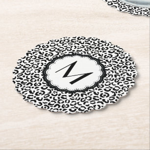 Schwarz-weißes Leoparden-Monogramm Untersetzer