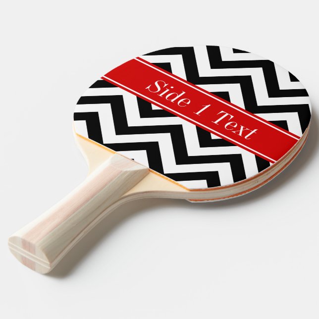 Schwarz-weißes LG Zickzack roter Name Monogramm Tischtennis Schläger (Vorderseite)