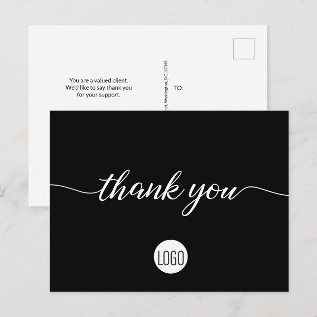 Schwarz-weißes Logo Kundenempfehlung Vielen Dank Postkarte (Vorne/Hinten)