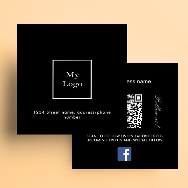 Schwarz-weißes Logo QR Code Facebook folgen uns Quadratische Visitenkarte (Von Creator hochgeladen)