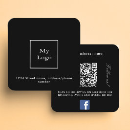 Schwarz-weißes Logo QR Code Facebook folgen uns Quadratische Visitenkarte