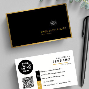 Schwarz-weißes Logo QR Code Gold Border Baker Visitenkarte