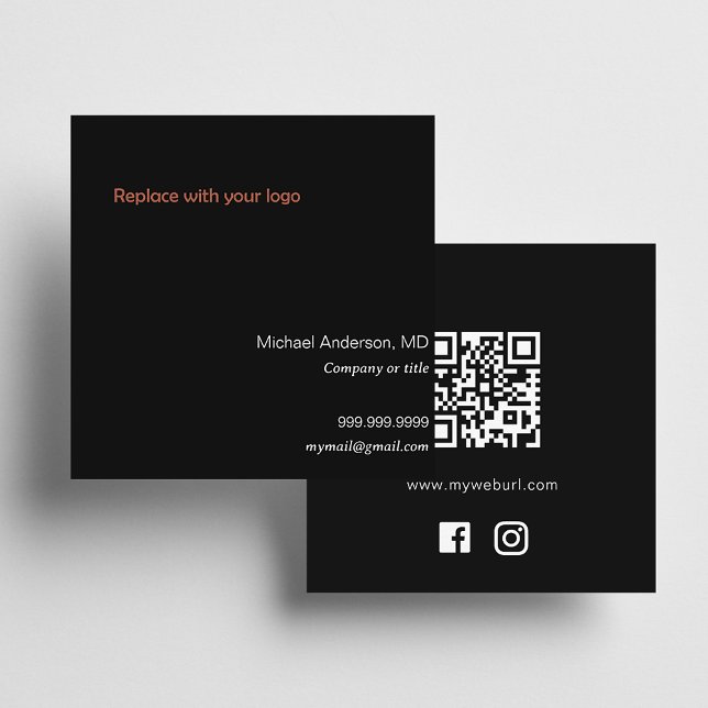 Schwarz-weißes Logo QR Code Social Media Icons Quadratische Visitenkarte (Von Creator hochgeladen)