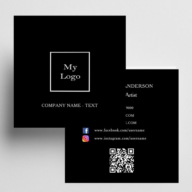 Schwarz-weißes Logo QR Premium Quadratische Visitenkarte (Von Creator hochgeladen)