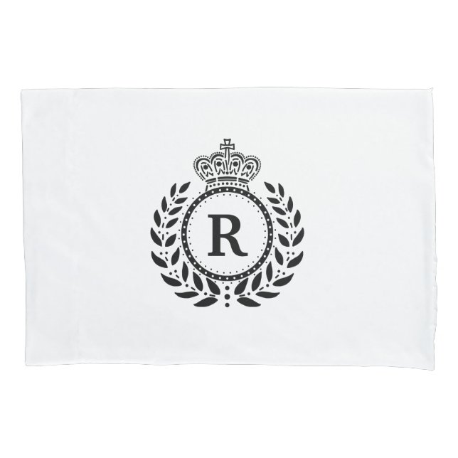 Schwarz-weißes Lorbeerwreath-Kronen-Monogramm | Kissenbezug (Vorderseite)