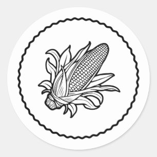 Schwarz-weißes Maiskolben-Symbol mit Blättern Runder Aufkleber