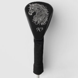 Schwarz-weißes Mandala Horse Head Monogram Golf Headcover