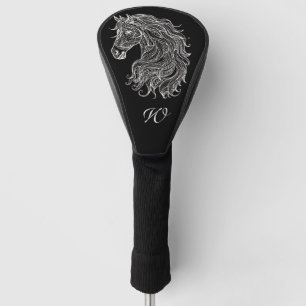 Schwarz-weißes Mandala Horse Head Monogram Golf Headcover