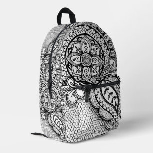 Schwarz-weißes Mandala-Meerjungfrau-Netzwerk Boho  Bedruckter Rucksack