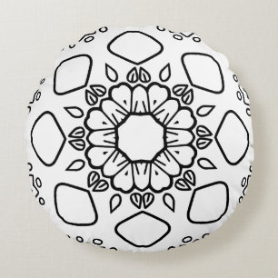 Schwarz-weißes Mandala-Rahmenmuster Rundes Kissen