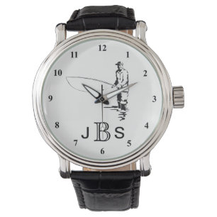 Schwarz-weißes männliches Monogramm des Fischer- Armbanduhr