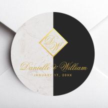 Schwarz-weißes Marmormongram Gold Elegante Hochzei