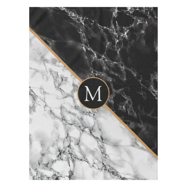 Schwarz-weißes Marmortablett mit individuellem Buc Tischdecke (Vorderseite)