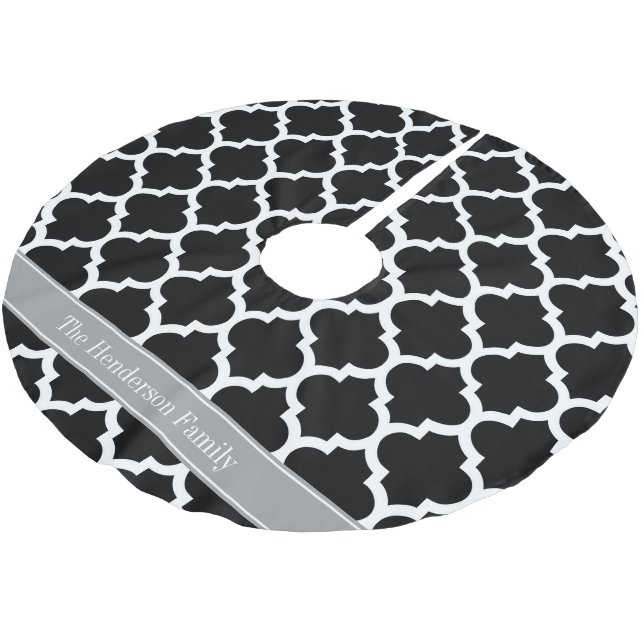 Schwarz-weißes marokkanisches #5 Dark Gray Name Mo Polyester Weihnachtsbaumdecke (Schrägansicht)
