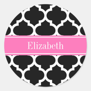 Schwarz-weißes Marokkanisches #5 Hot Pink #2 Name Runder Aufkleber