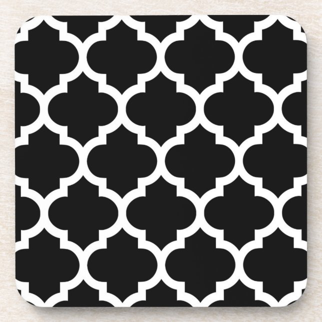 Schwarz-weißes marokkanisches Quatrefolienmuster # Getränkeuntersetzer (Vorderseite)