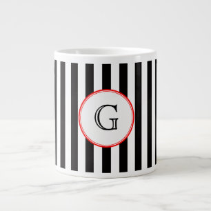 Schwarz-weißes Medium Strip Rotes Monogramm-Etike Jumbo-Tasse