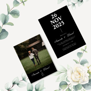 Schwarz-weißes Minimalistisches Foto Hochzeit Einladung