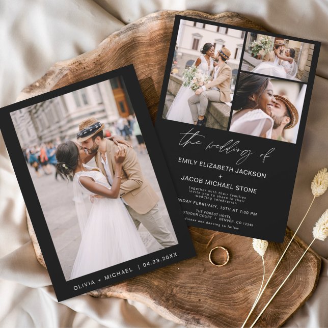 Schwarz-weißes Minimalistisches Foto Hochzeit Einladung (Von Creator hochgeladen)