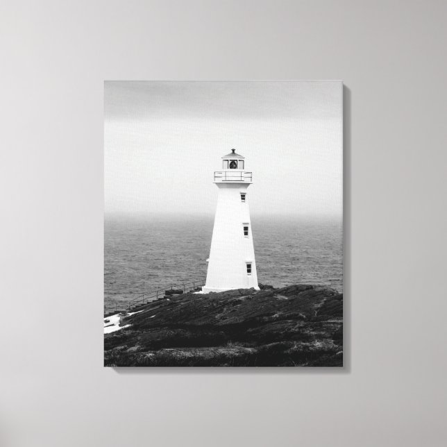 Schwarz-weißes Minimalistisches Leuchtturm Leinwanddruck (Vorderseite)