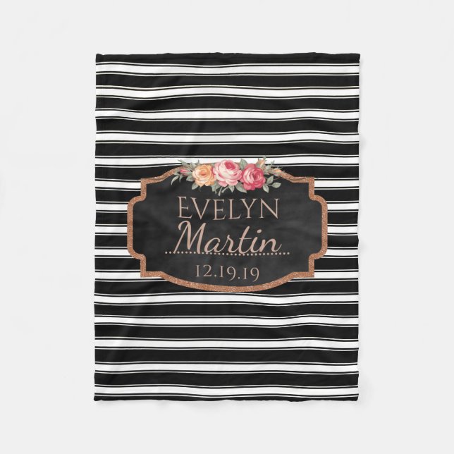 Schwarz-weißes mit Monogramm Blumen des Fleecedecke (Vorderseite)
