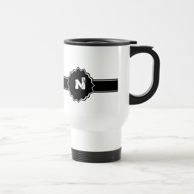 Schwarz-weißes mit Monogramm Reisebecher (Rechts)