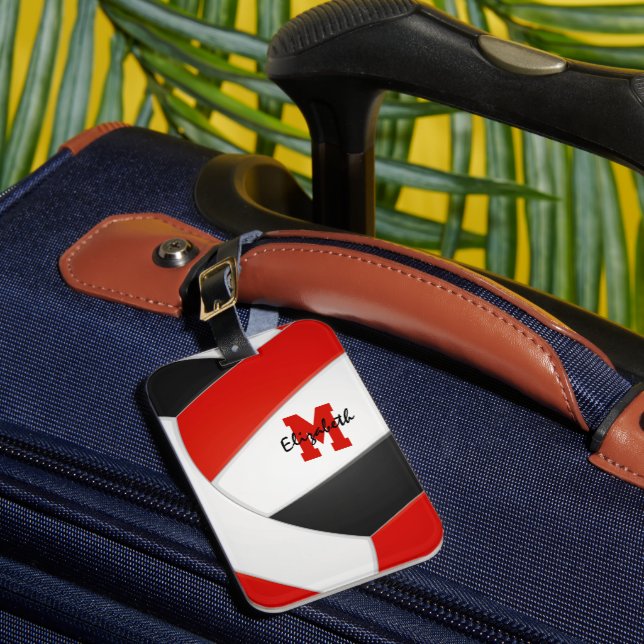 Schwarz-weißes mit Monogramm Volleyballgepäck Gepäckanhänger (Vorderseite Insitu 1)