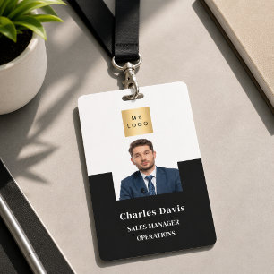 Schwarz-weißes Mitarbeiter-Foto-ID-Unternehmenssic Ausweis