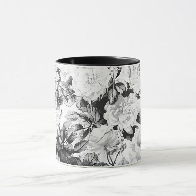 Schwarz-weißes, modernes Aquarellland Tasse (Zentrum)