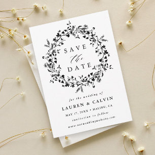 Schwarz-weißes modernes Boho-Wildblumen-Hochzeitsf Save The Date