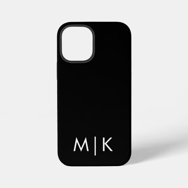 Schwarz-weißes modernes Monogramm iPhone 12 Mini Hülle (Rückseite)