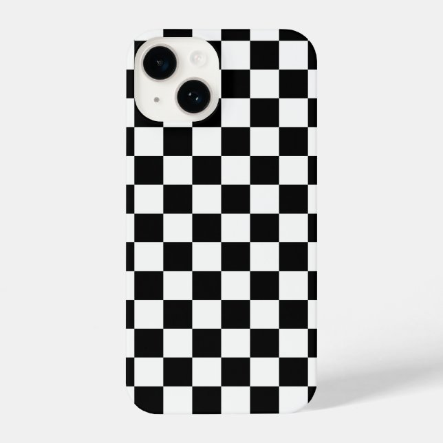 Schwarz-weißes, modernes Prüfbrettmuster iPhone 14 Hülle (Rückseite)