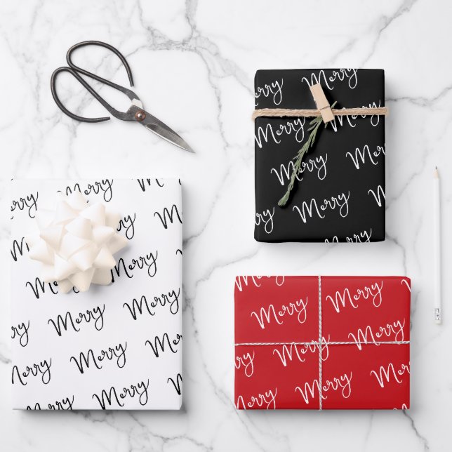 Schwarz-weißes, modernes Urlaubsgeschenk minimal Geschenkpapier Set (Vorderseite)