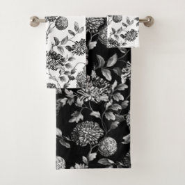 Schwarz-weißes modernes Vintages botanisches Badhandtuch Set
