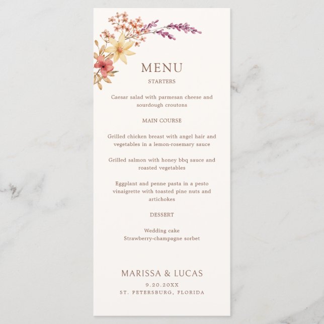 Schwarz-weißes Monogram Wedding Menu Menükarte (Vorderseite)