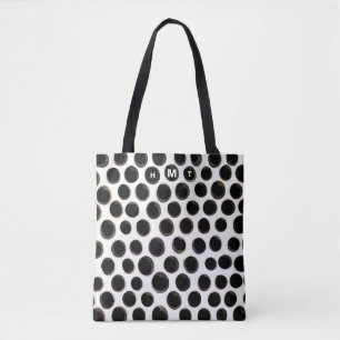 Schwarz-weißes Monogramm abstraktes Punkte-Muster Tasche