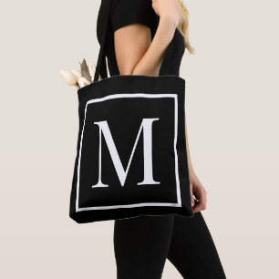 Schwarz-weißes Monogramm anpassen Jeder Hintergr Tasche