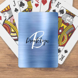 Schwarz-weißes Monogramm aus blaugegossenem Metall Spielkarten