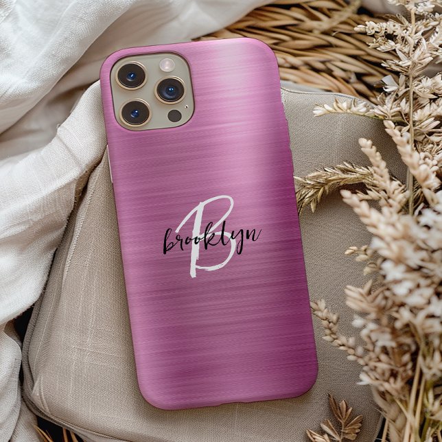 Schwarz-weißes Monogramm aus rosa gebürstetem Meta Case-Mate iPhone Hülle (Von Creator hochgeladen)