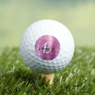 Schwarz-weißes Monogramm aus rosa gebürstetem Meta Golfball