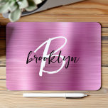 Schwarz-weißes Monogramm aus rosa gebürstetem Meta Mousepad<br><div class="desc">Dieses elegante personalisierte Mauspad verfügt über ein Monogramm und einen Vornamen in modernem Schwarz-Weiß-Skript auf einem angesagten rosa gebürsteten Metallhintergrund.</div>