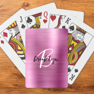 Schwarz-weißes Monogramm aus rosa gebürstetem Meta Spielkarten