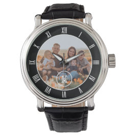Schwarz-weißes Monogramm-benutzerdefiniertes Foto Armbanduhr