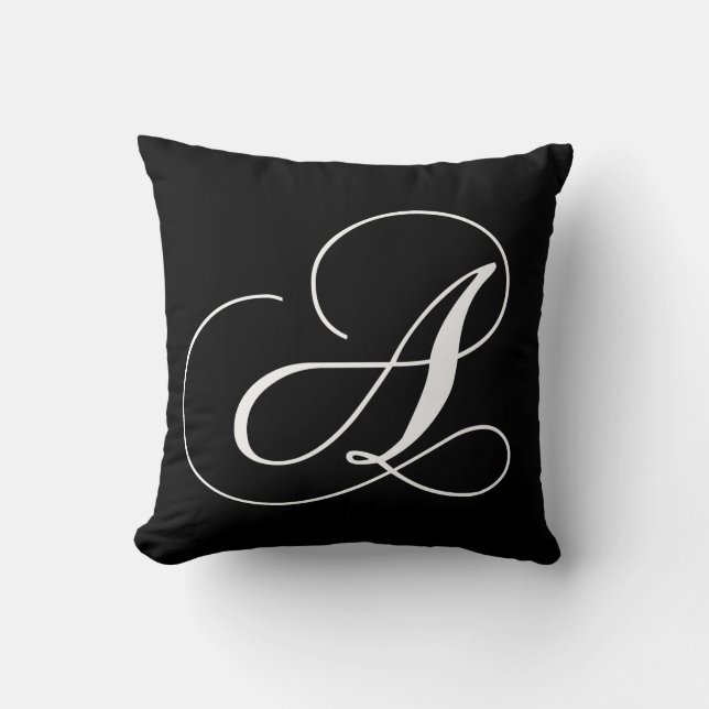 Schwarz-weißes Monogramm ein Designer-mit Kissen (Vorderseite)