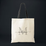 Schwarz-weißes Monogramm Eleganter moderner Skript Tragetasche<br><div class="desc">Schwarz-weißes Monogramm Eleganter Moderner Name Tote Bag</div>