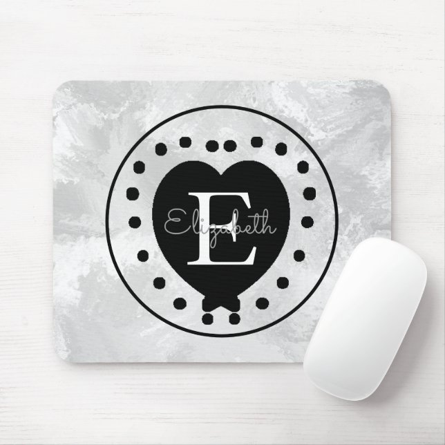 Schwarz-weißes Monogramm für den Anfangsbuchstaben Mousepad (Mit Mouse)